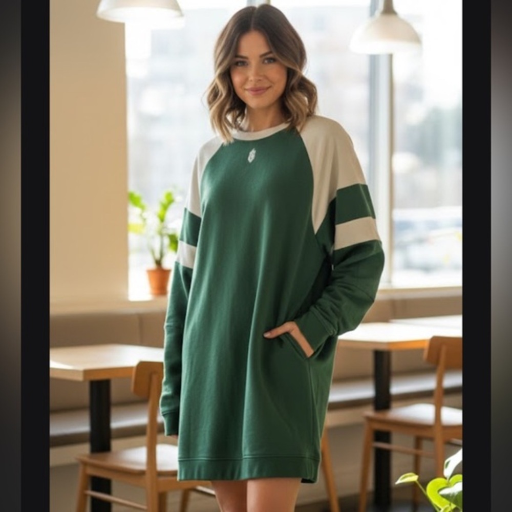 FP Movement by Free People Green and Cream Mini Dress